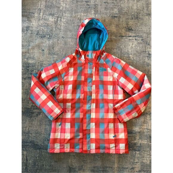 The North Face Coral Aqua Plaid Jacket Girls XL (18) - Picture 1 of 8